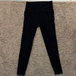 Athleta Woman Md Velvet Classic Black Leggings Side Cargo Style Pockets Like New